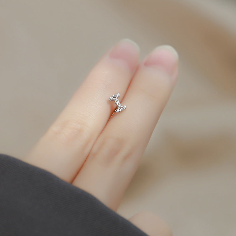 Wholesale Simple Niche Design Mini Full Diamond Earrings for Men and Women Sterling Silver Full Diamond 26 Letter Earrings